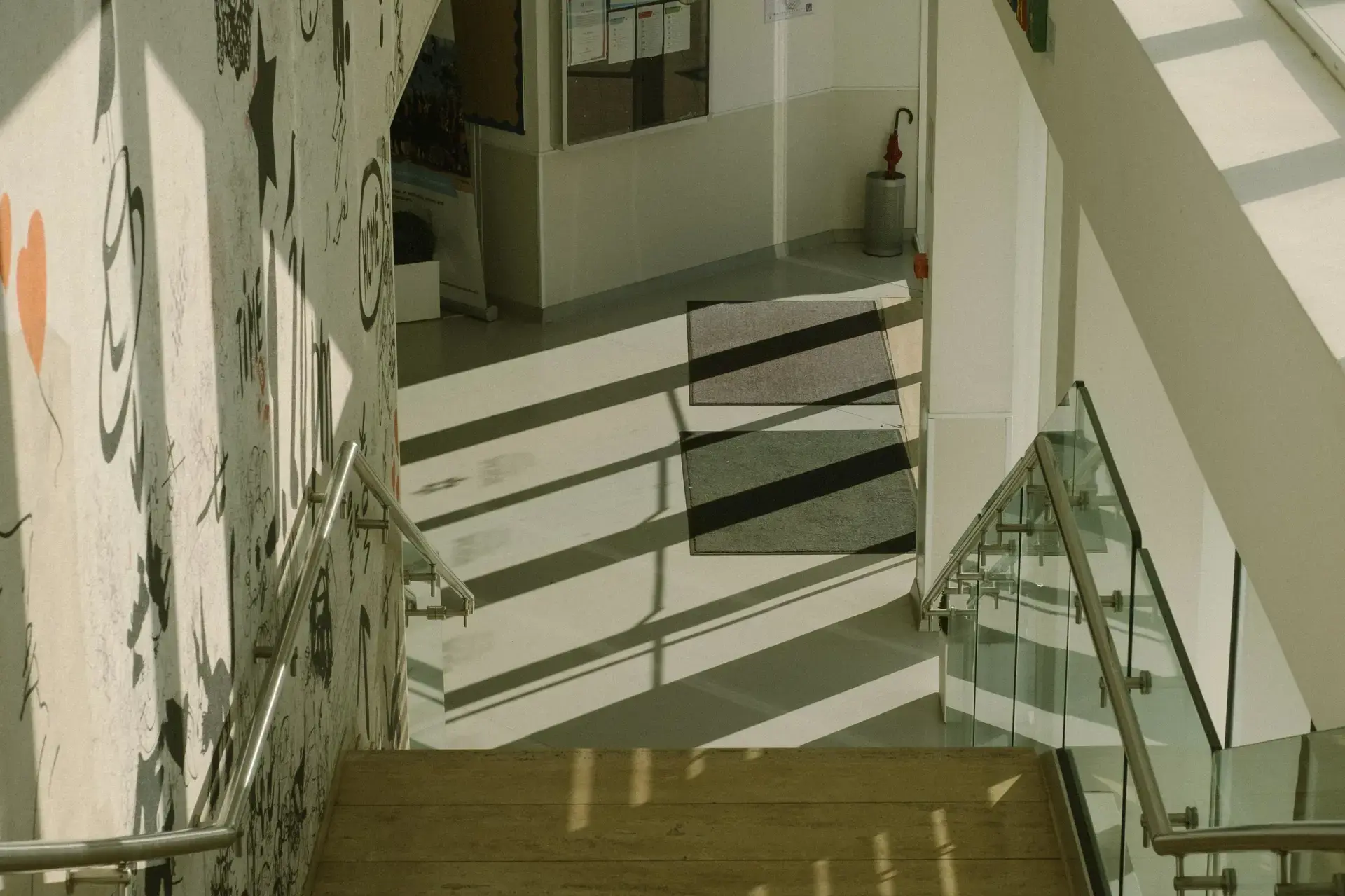 school staircase and hallway.