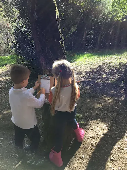 students walking together outdoors during an outdoor learning activity.